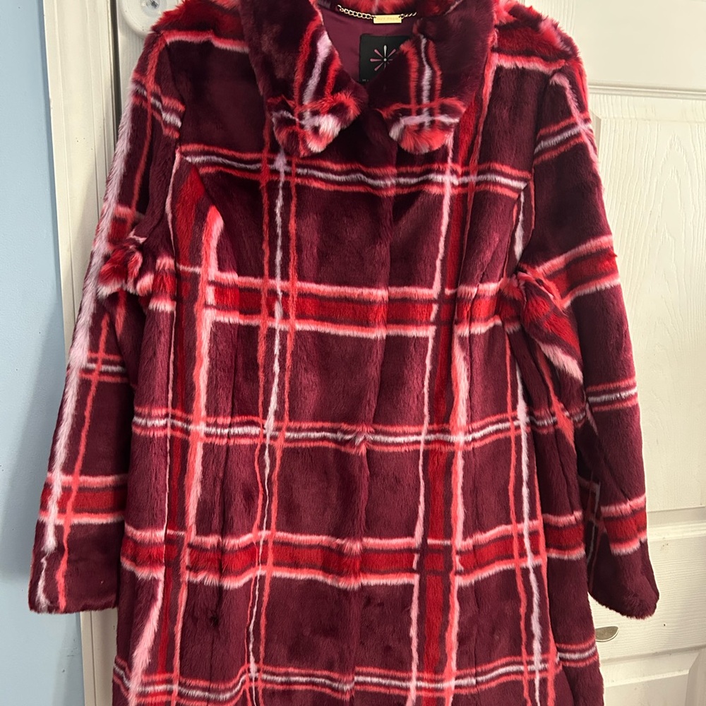 Isaac Mizrahi Burgundy Faux Fur Coat